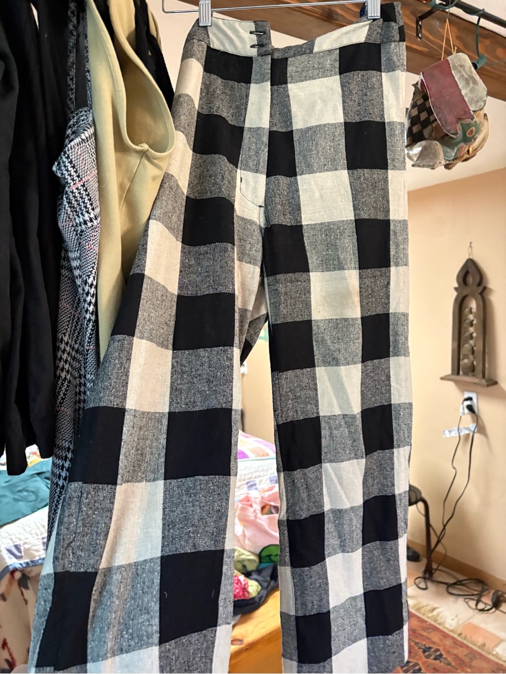 Ali Golden Black Gray Cream Plaid Wide Leg Pants S